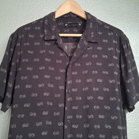 Allsaints Snake Eyes Slim Fit Black Button Up Shirt Size S - Picture 2 of 9
